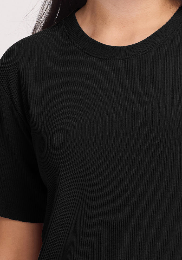 Delia Ribbed Short Sleeve - Black - Image 5