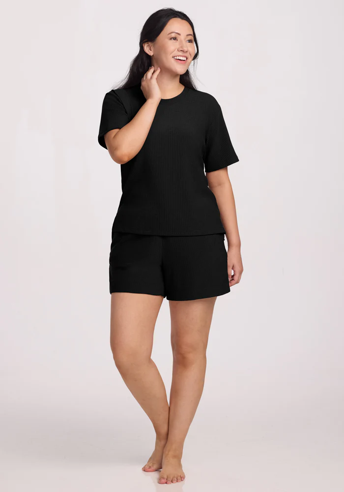 Delia Ribbed Short Sleeve - Black - Image 6