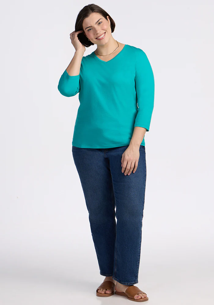 Elena 3/4 Sleeve V Neck - Cool Jade - Image 13