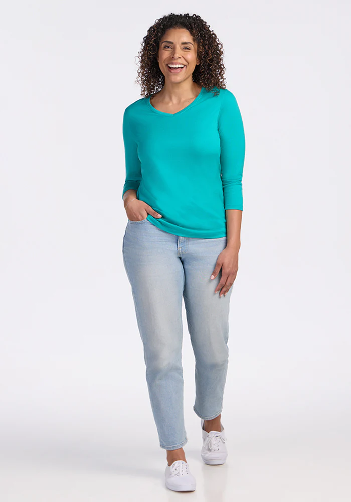 Elena 3/4 Sleeve V Neck - Cool Jade - Image 6