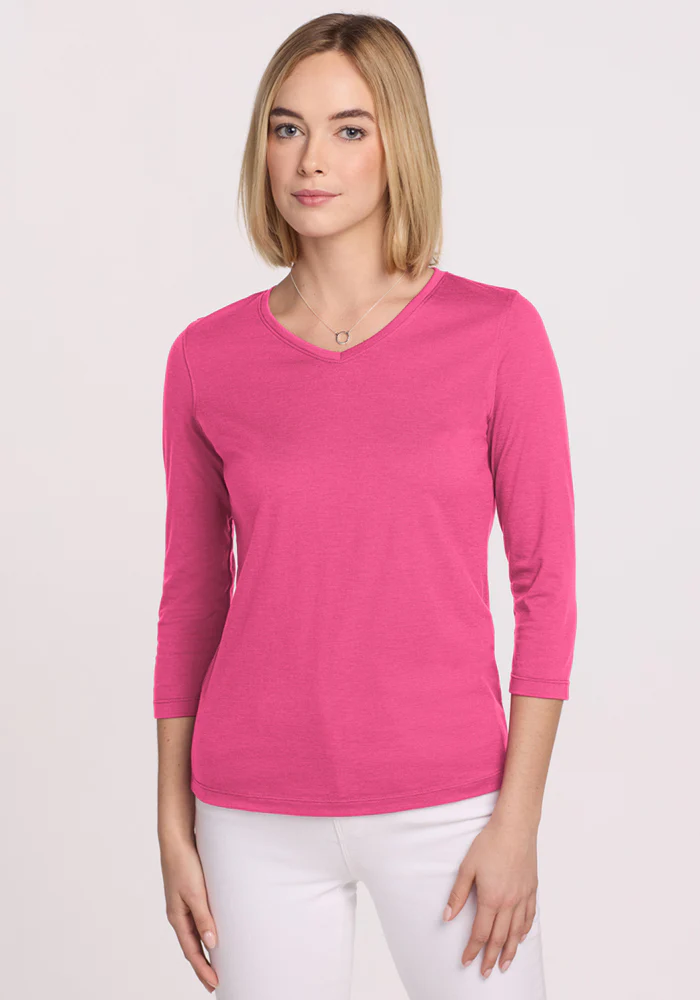 Elena 3/4 Sleeve V Neck - Raspberry Fizz