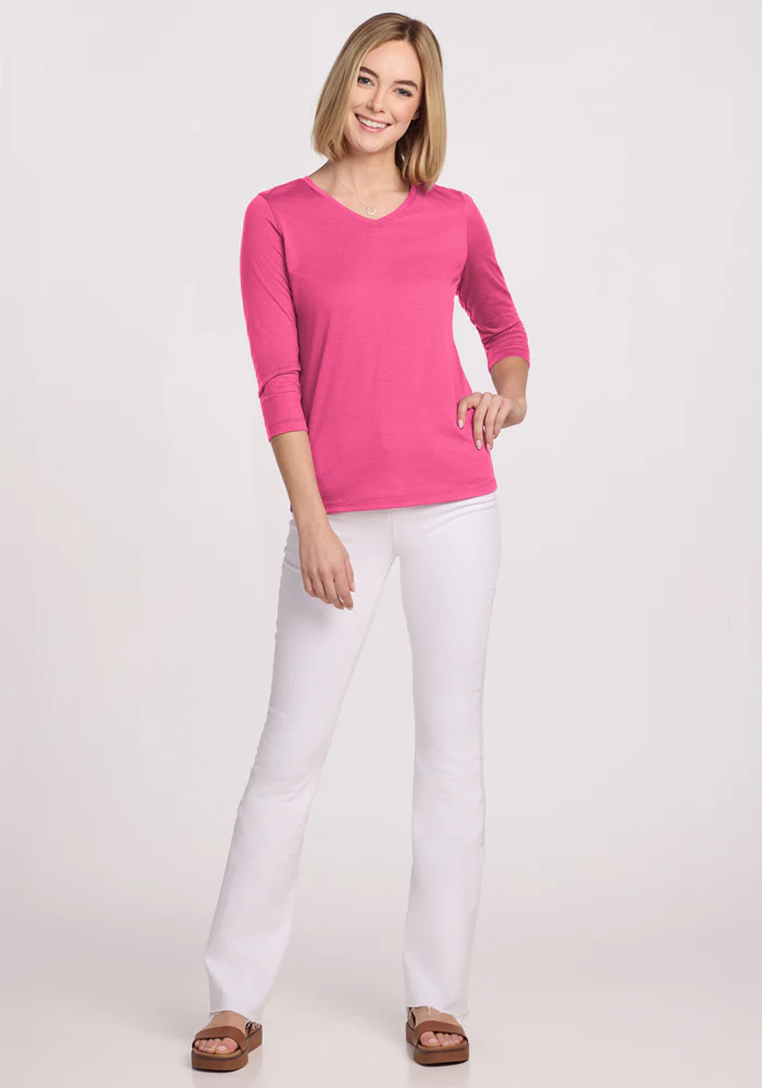 Elena 3/4 Sleeve V Neck - Raspberry Fizz - Image 2