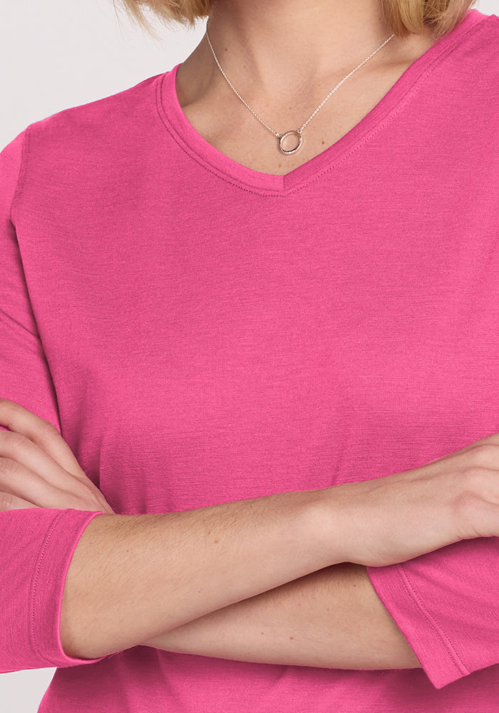 Elena 3/4 Sleeve V Neck - Raspberry Fizz - Image 3
