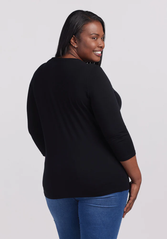 Elena 3/4 Sleeve V Neck - Black - Image 10