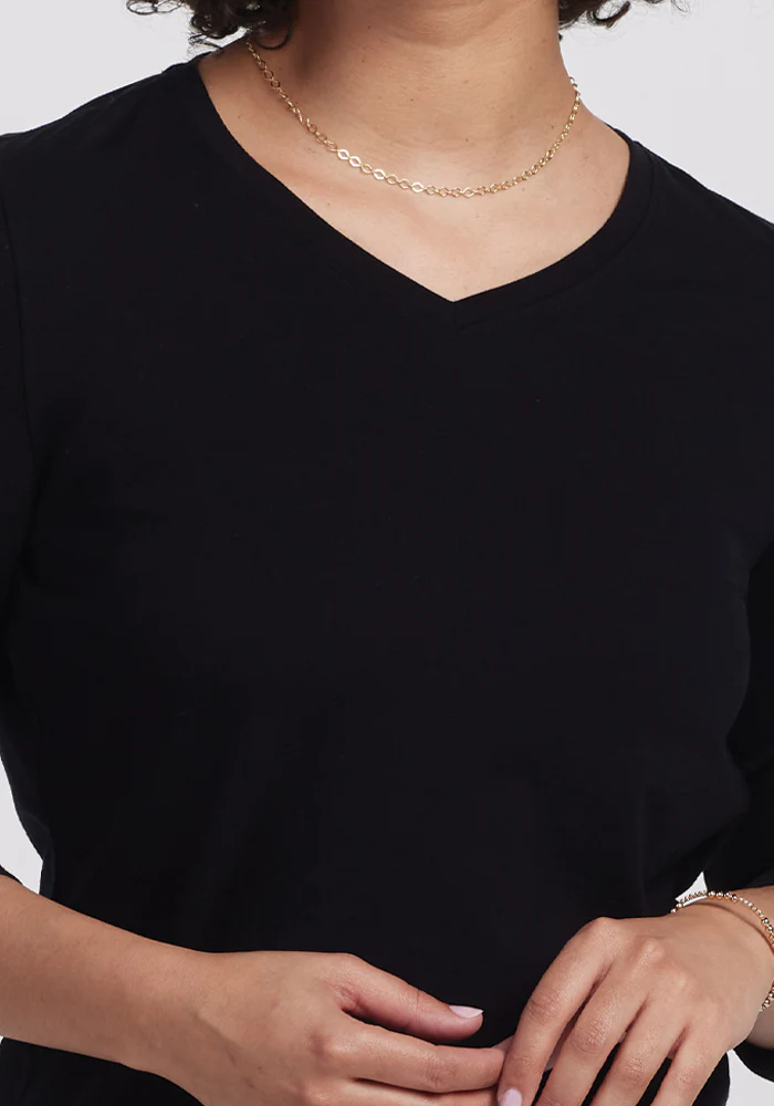 Elena 3/4 Sleeve V Neck - Black - Image 2