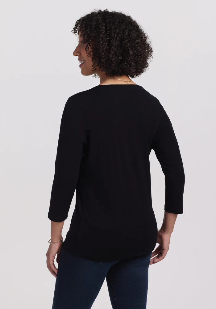 Elena 3/4 Sleeve V Neck - Black - Image 5