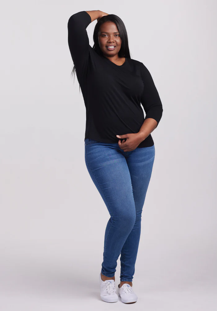 Elena 3/4 Sleeve V Neck - Black - Image 9