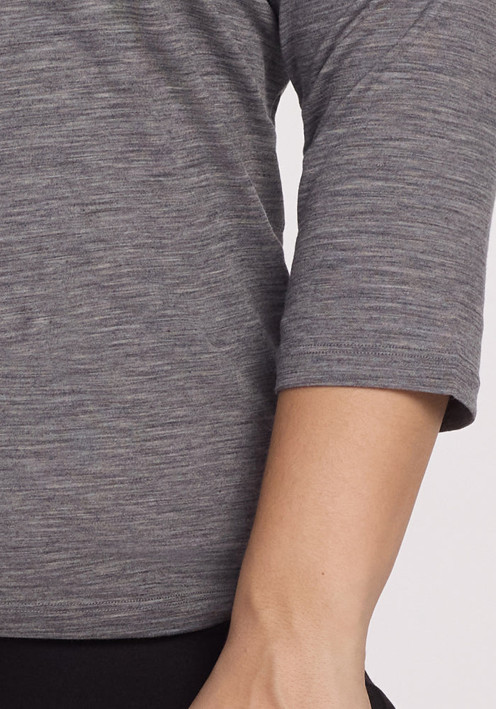 Elena 3/4 Sleeve V Neck - Graphite Heather - Image 14