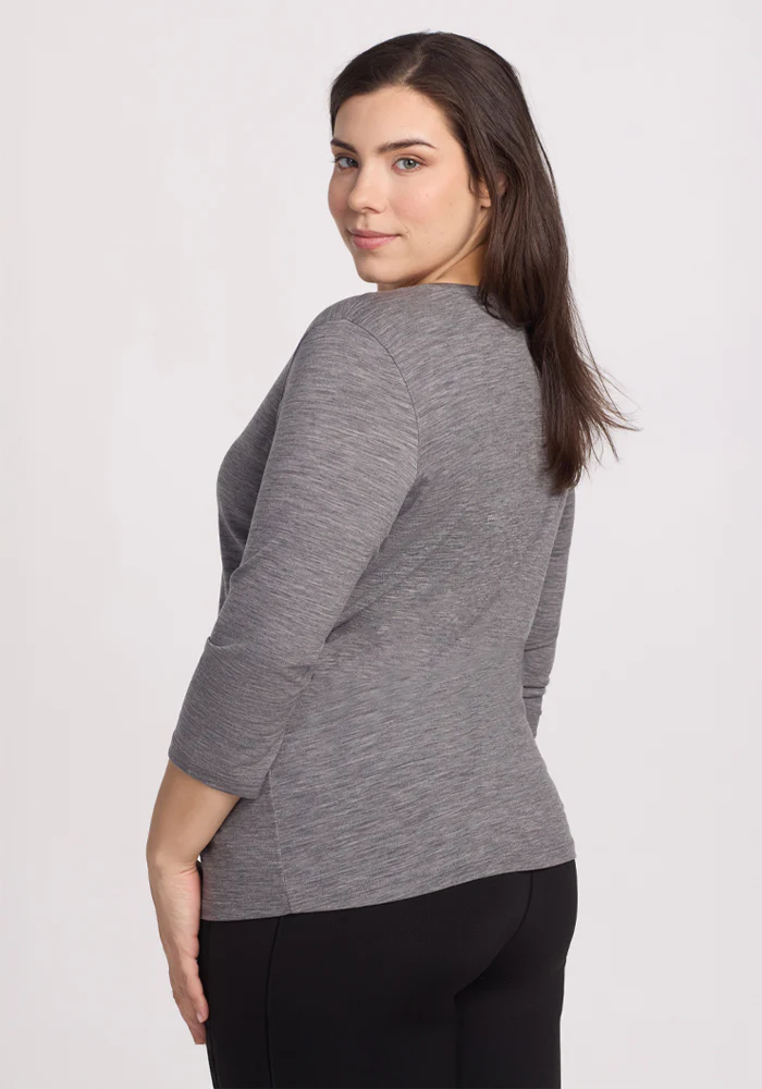 Elena 3/4 Sleeve V Neck - Graphite Heather - Image 16