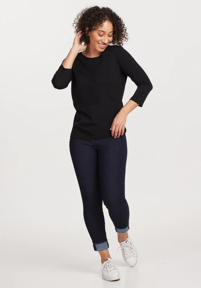 Jenny 3/4 Sleeve Crew Neck - Black - Image 5