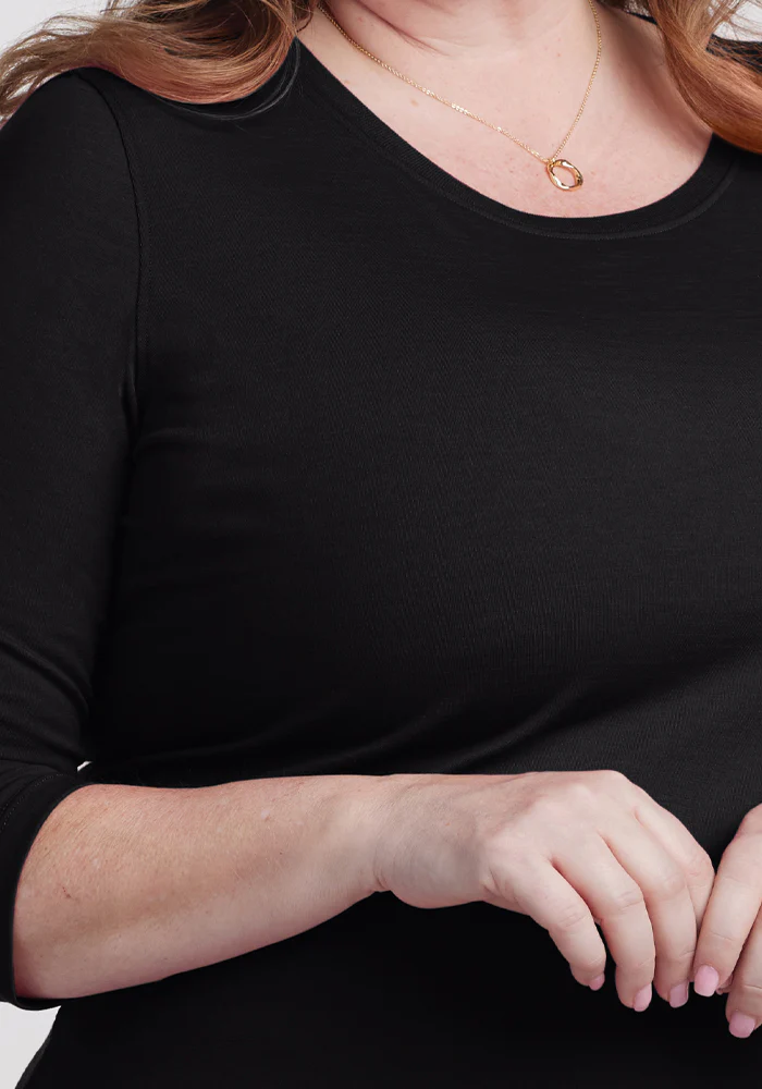 Jenny 3/4 Sleeve Crew Neck - Black - Image 9