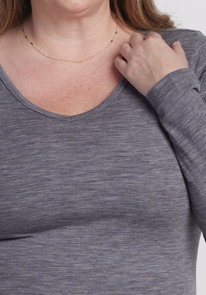 Layla V Neck Top - Graphite Heather - Image 3