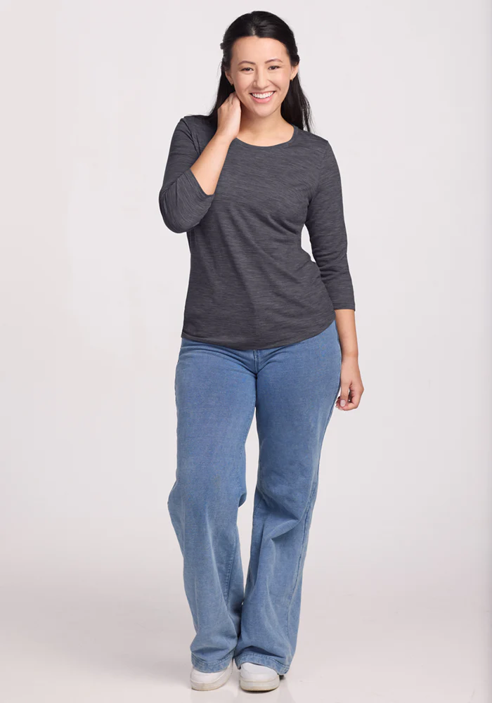 Jenny 3/4 Sleeve Crew Neck - Cinder Melange - Image 5