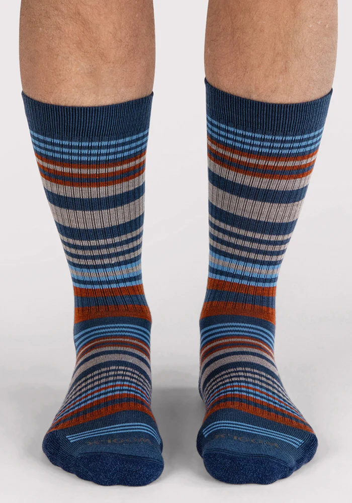 Mens Everyday Crew Socks - Majolica Blue Stripe - Image 3