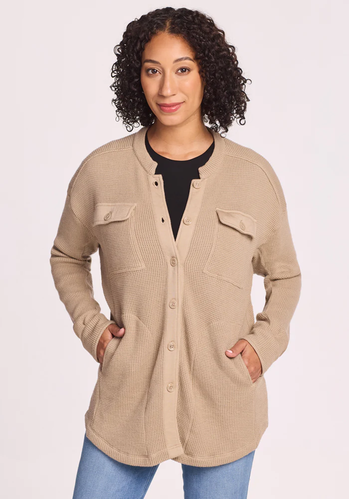 Oaklynn Waffle Shacket - Biscotti