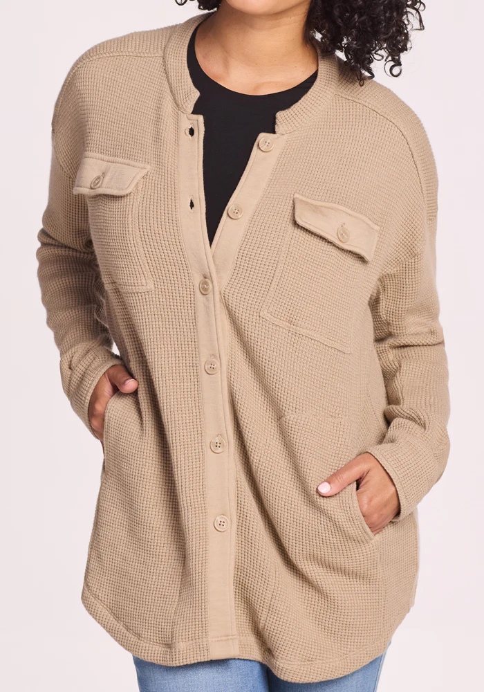 Oaklynn Waffle Shacket - Biscotti - Image 6