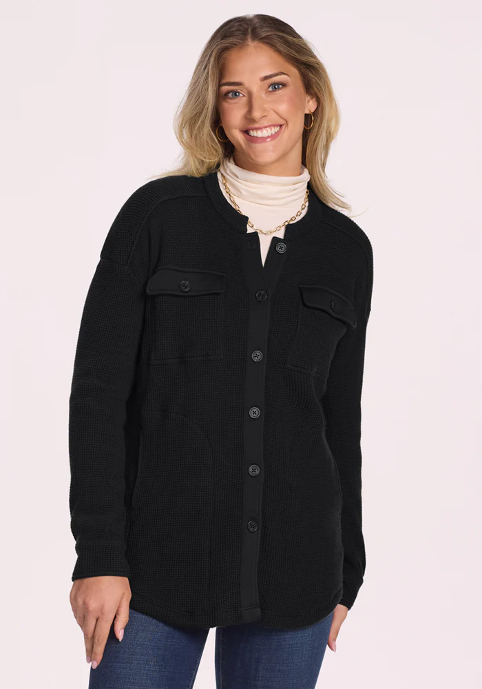 Oaklynn Waffle Shacket - Black - Image 2