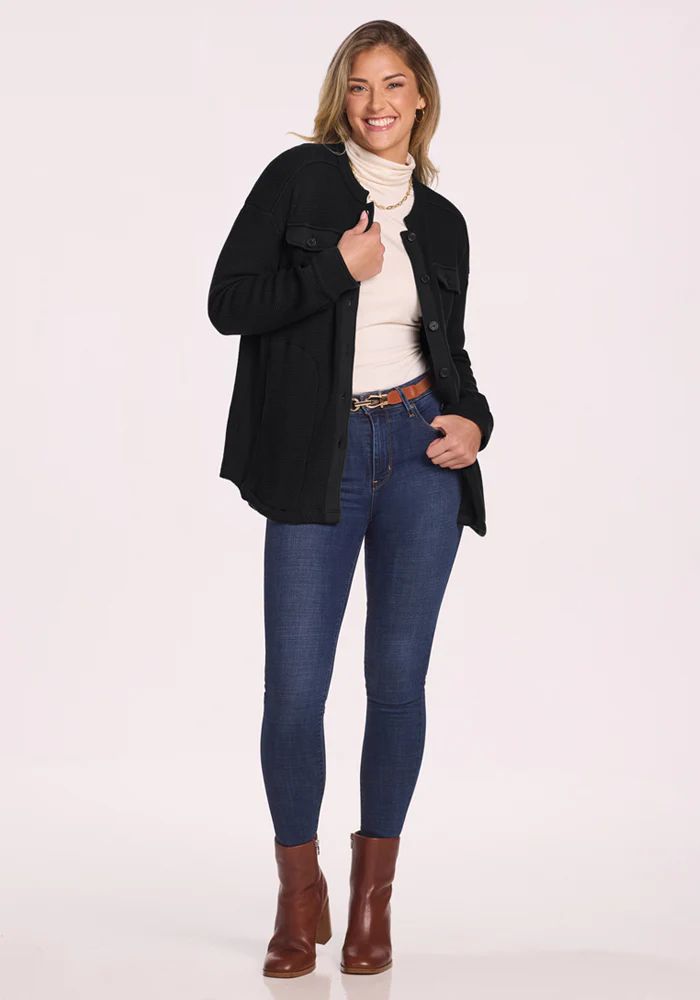 Oaklynn Waffle Shacket - Black - Image 7