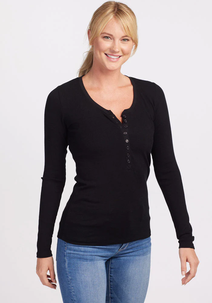 Reese Ribbed Henley - Black - Image 3