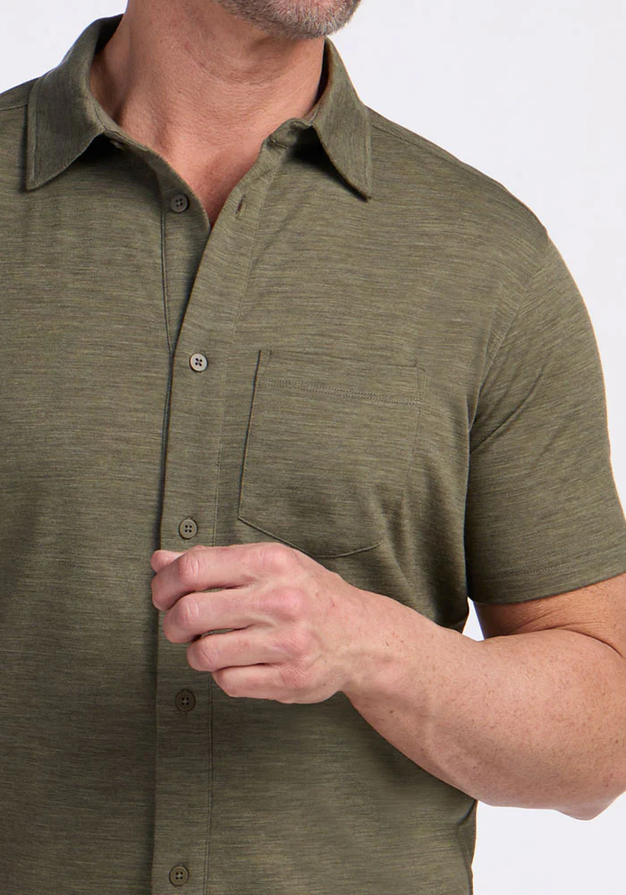 Endi Full Button Down Shirt - Sage Olive Melange - Image 2