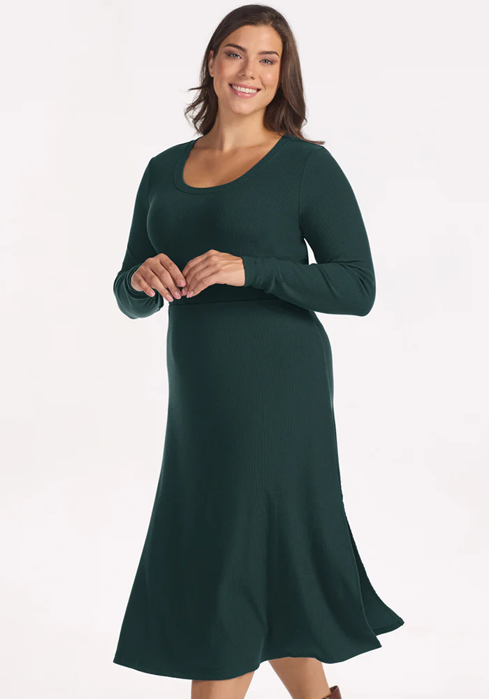 Caroline Ribbed Twirl Dress - Deep Timber - Image 10