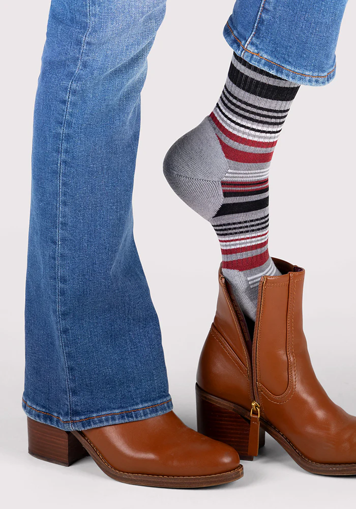 Womens Everyday Crew Socks - Light Grey Stripe - Image 3