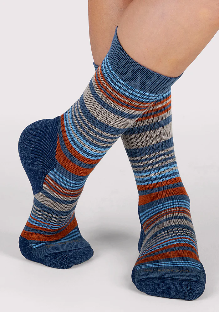 Womens Everyday Crew Socks - Majolica Blue Stripe - Image 2