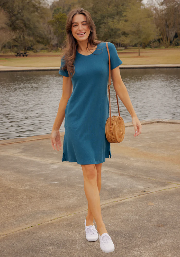 Harlowe Ribbed Dress - Moroccan Blue