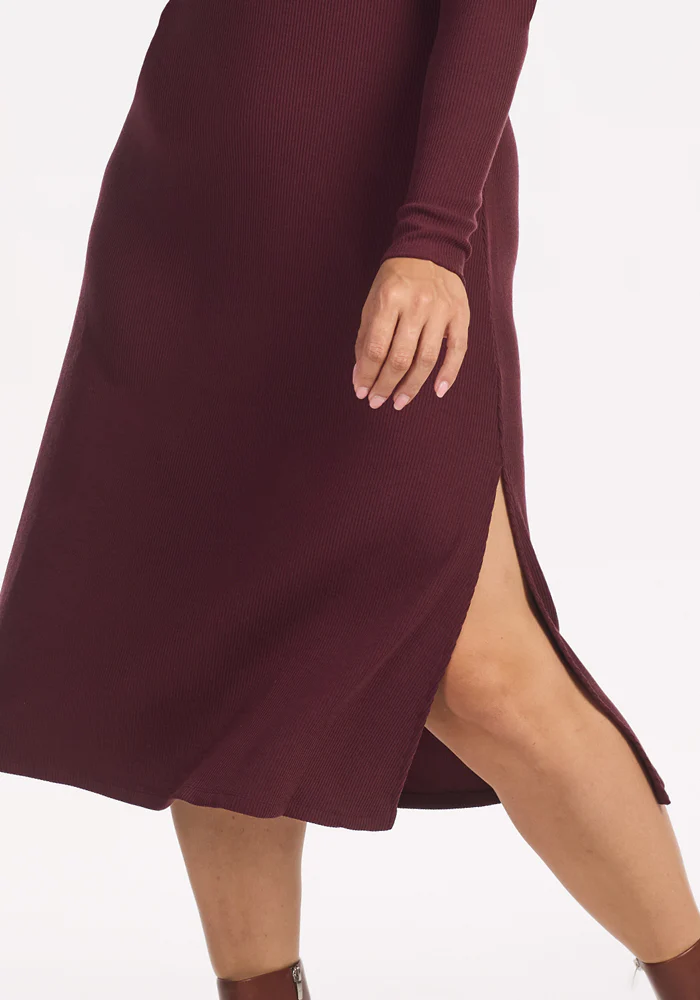 Caroline Ribbed Twirl Dress - Toasted Garnet - Image 11