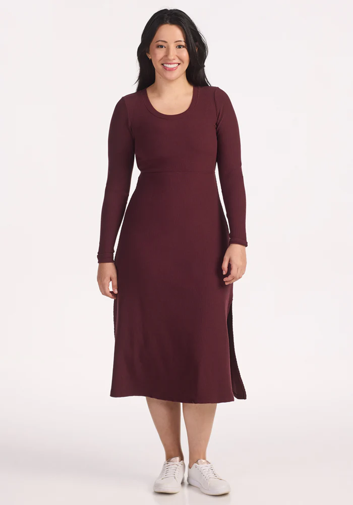 Caroline Ribbed Twirl Dress - Toasted Garnet - Image 2