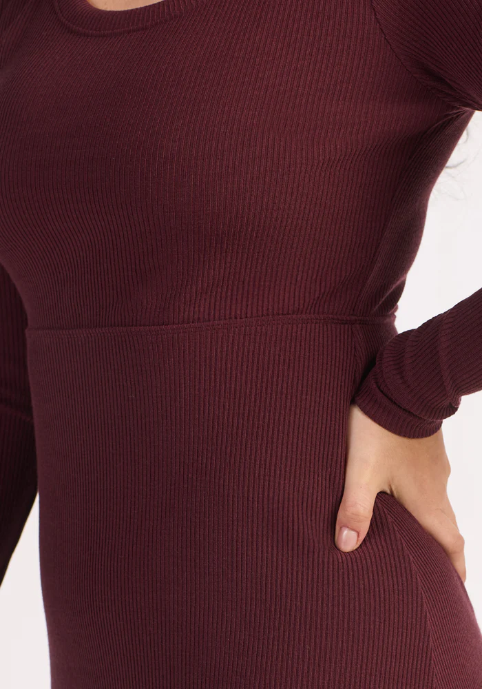 Caroline Ribbed Twirl Dress - Toasted Garnet - Image 5