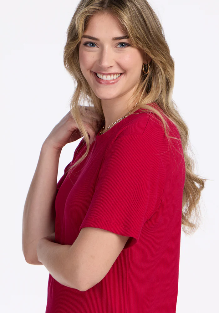 Delia Ribbed Short Sleeve - Poppy Spark - Image 2